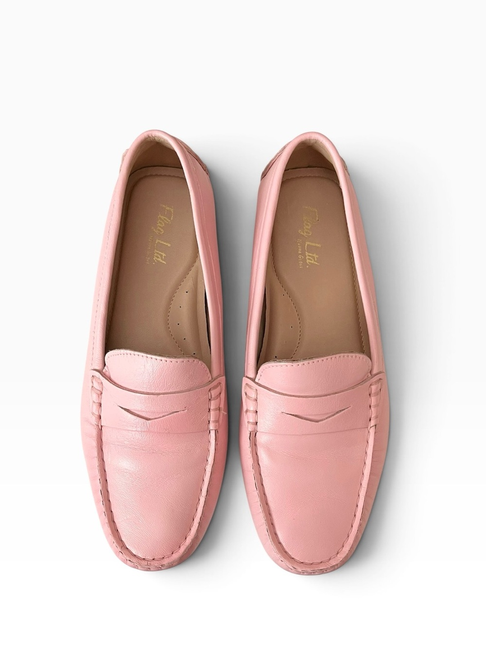Flag Ltd Pink Leather Nappa Glove Penny Loafers Womens Size 7M Brazil Slip On